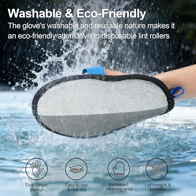 Pet Hair Removal Glove - Magic Brush Electrostatic Mitt for Dogs & Cats, Reusable Grooming Gloves - Dog Hair Remover Tool with 5-Finger Design for Couch, Carpet, Furniture, Laundry & Clothing(Blue)