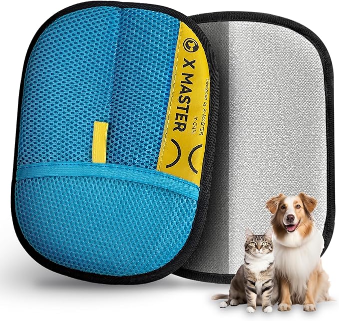 2 Pack Pet Hair Removal Gloves for Cats & Dogs – Premium Mesh & Brush Fabric, Static + Physical Grooming Glove, Washable Reusable Fur Remover for Clothing, Couch, Carpet, Car (Blue)