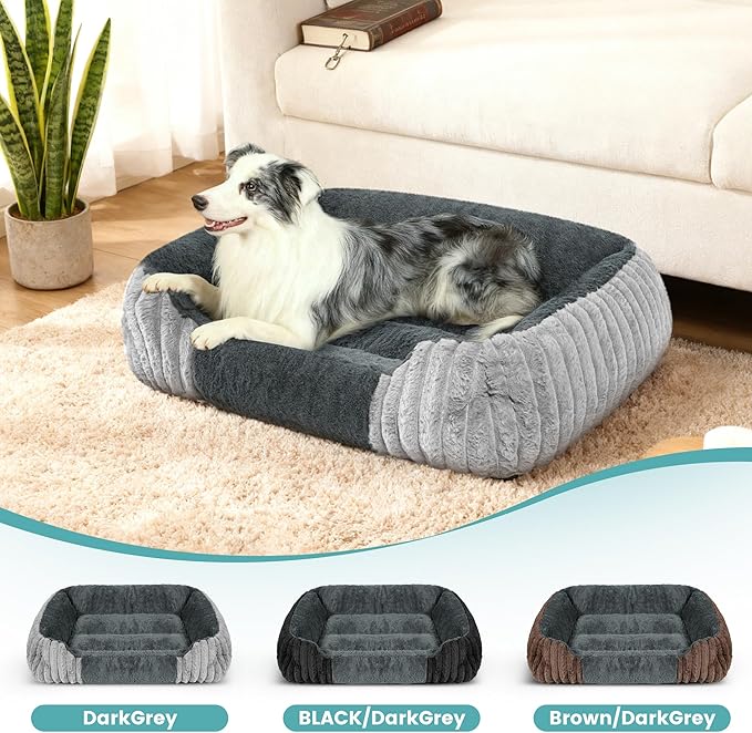 Dog Beds for Large Sized Dogs 35x28 Inch, Comfort-Sided Orthopedic Dog Bed Couch with Breathable Shredded Memory Foam, Faux Rabbit Fur Pet Bed, Non-Detachable, Non-Slip, Machine Washable