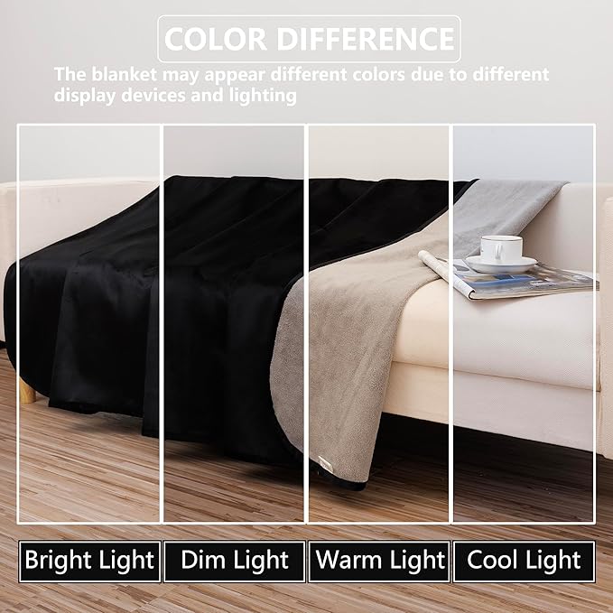 Waterproof Dog Blanket for Couch, Reversible Pet Throw Blankets Leak Proof Sofa Bed Protector for Furniture Machine Washable-52x82,Black+Lightgrey