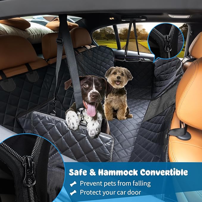 URPOWER 6-in-1 Dog Car Seat Cover for Back Seat, Waterproof Dog Car Hammock with Mesh Window & Side Flap, Pet Backseat Protector for Car, SUV, Truck