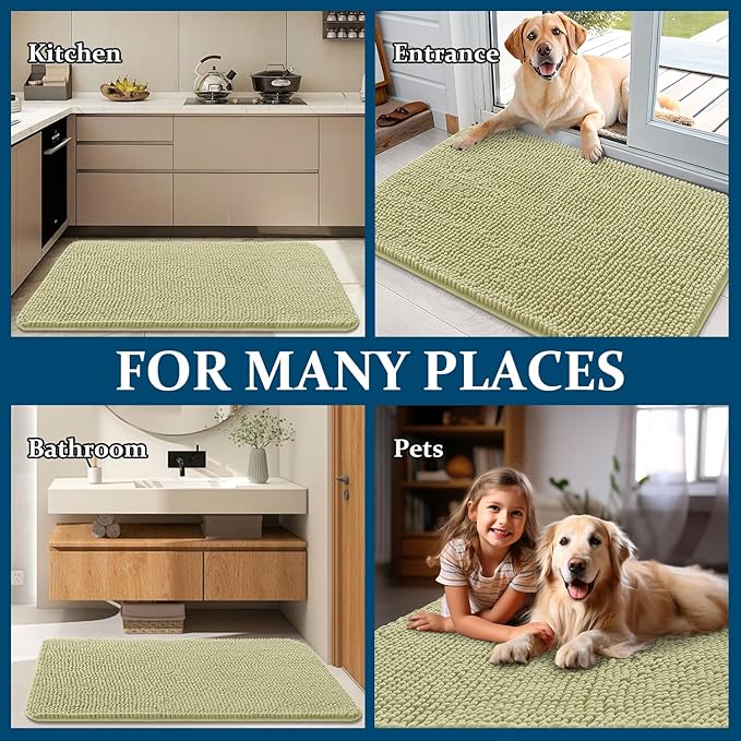 OLANLY Dog Door Mat for Muddy Paws 70x24, Absorbs Moisture and Dirt, Absorbent Non-Slip Washable Doormat, Quick Dry Chenille Mud Mat for Dogs, Entry Indoor Entryway Carpet for Inside Floor, Vanilla