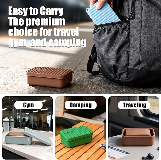 OTHIX Extra Large Silicone Leak Proof Travel Soap Case - Compatible with 10 oz Duke Cannon or Shampoo & Conditioner Bar Set | for Extended Trips, Outdoor Adventures, or Truck Drivers (Green)