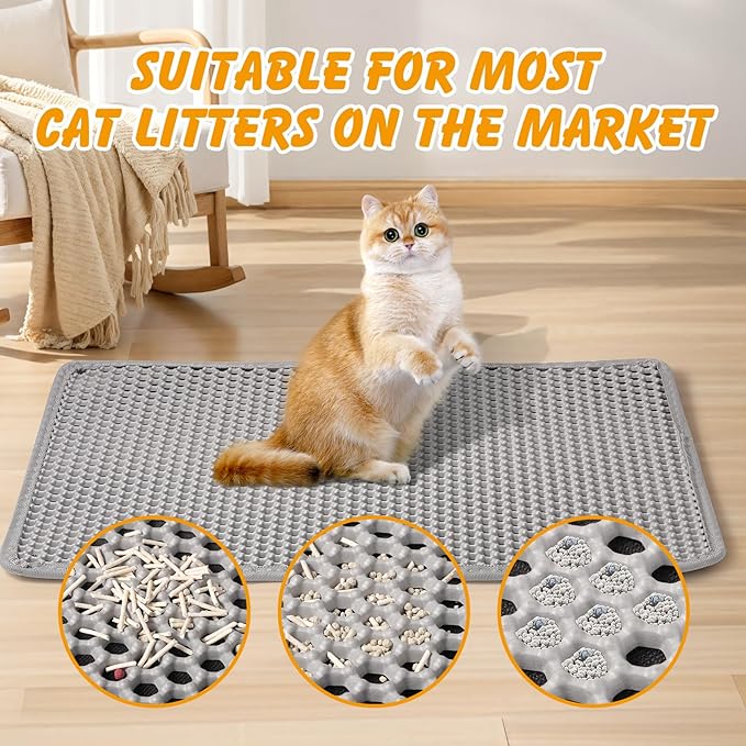 ondware Cat Litter Mat, 24x15 Inch Double Layer Litters Box Mat, Waterproof Cat Mat for Litter Box(Gray)