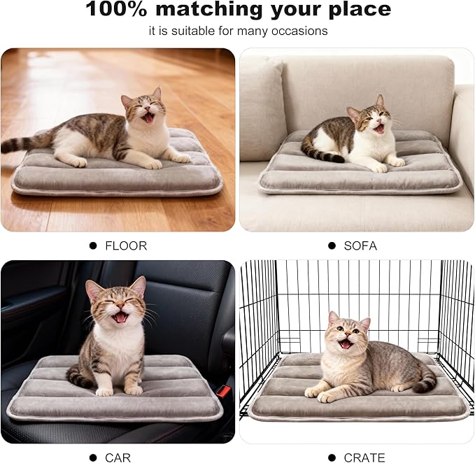 pobopobo Dog Crate Pad, Ultra Soft & Anti-Slip Kennel Mat, Secure Fit for Metal Crates & Dog Cages, Washable Cozy Bed for Small Medium Large Dogs (Light Brown, XS(18"*12"*1.5"))