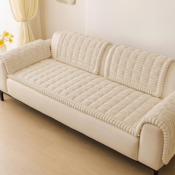hyha Couch Covers for Dogs Washable, Non Slip Plush Dog Sofa Protectors, Fuzzy Pet Couch Covers for 3 Cushion Sofa Pet Friendly (Apricot, 27.6" x 59")