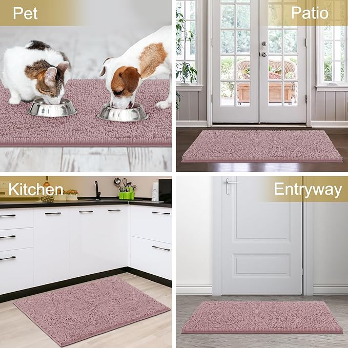 IM HOME Chenille Absorbent Outdoor Doormat 48" x 30", Washable Muddy Door Mats for Dog Non Slip Indoor Doormat Dog Mat for Muddy Paw Front Inside Doormats for Entryway Dusty Pink