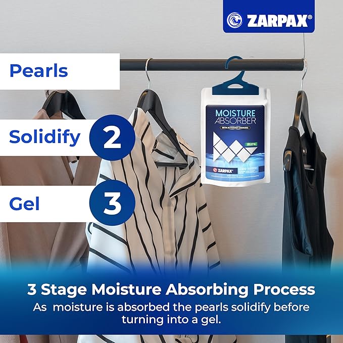 Moisture Absorber Sachets Activated Charcoal 7.5 oz/212g - Remove Excess Moisture In Air & Odor - Desiccant Dehumidifier for Closet, Drawer, Storage - Dampness & Humidity Control - Set of 20