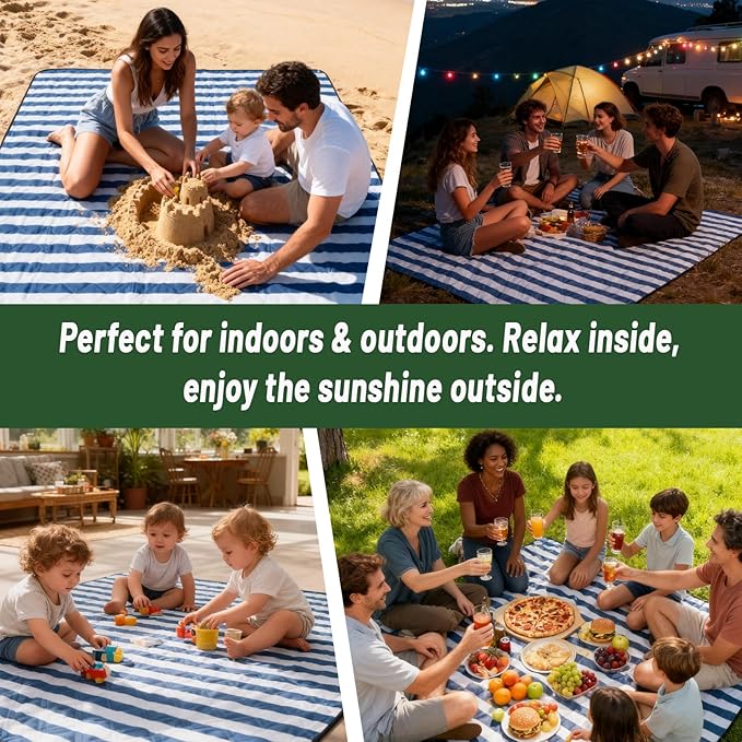 Large Picnic Blanket 80"x80" – Extra Large Waterproof Sandproof Outdoor Blanket for Beach, Grass, Park, Lawn, Camping, Wedding Registry Gift, Foldable & Portable Mat for Family Travel