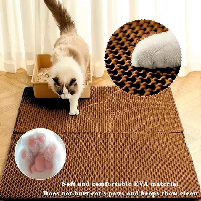 HCY&WLD Cat Litter Mat, Honeycomb Double Layer Cat Litter Trapping Mat, Waterproof Urine Proof Non-Slip, Scatter Control, Less Waste, Easier to Clean (Brown, 30" X 22")