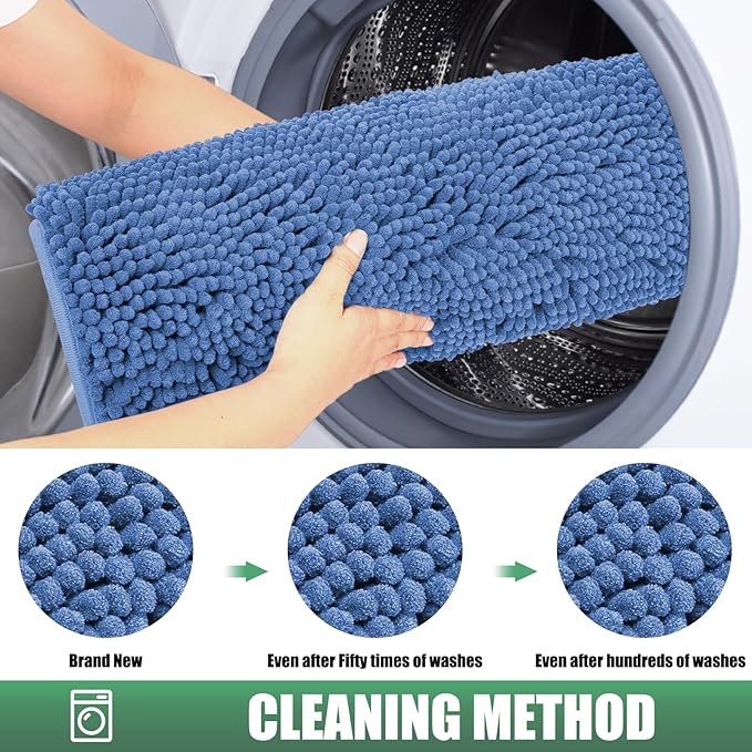 IM HOME Chenille Absorbent Outdoor Doormat 30" x 20", Washable Muddy Door Mats for Dog Non Slip Indoor Doormat Dog Mat for Muddy Paw Front Inside Doormats for Entryway Cornflower Blue