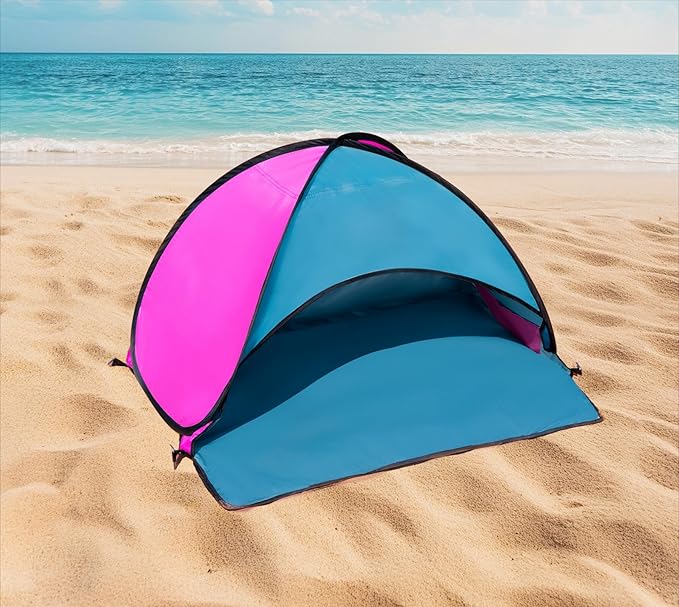 Mini Beach Tent for Dog Pet Shade Pop Up Portable Mini Head Sun Shelters Canopy for Camping Outdoor Hiking Picnic Windproof Waterproof with Tent Nails Phone Stand for Puppy Cat Small Animals(blue red)