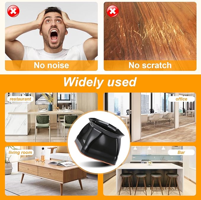 CHUNZEXI 24 Pack Square Chair Leg Floor Protectors for Hardwood Floors, Silicone Felt Covers Pads Caps, Protect Wood Furniture Feet Floors Noise Reduce and Scratch (Square X-Lager & Black)