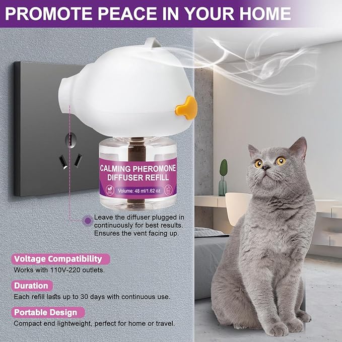 Cat Pheromones Calming Diffuser Relieve Anxiety Stress Cat Calming Diffuser Comfort for Cats 3 Refills, Reduce Fighting and Scratching Calm Relaxing Fits All Cats (3)