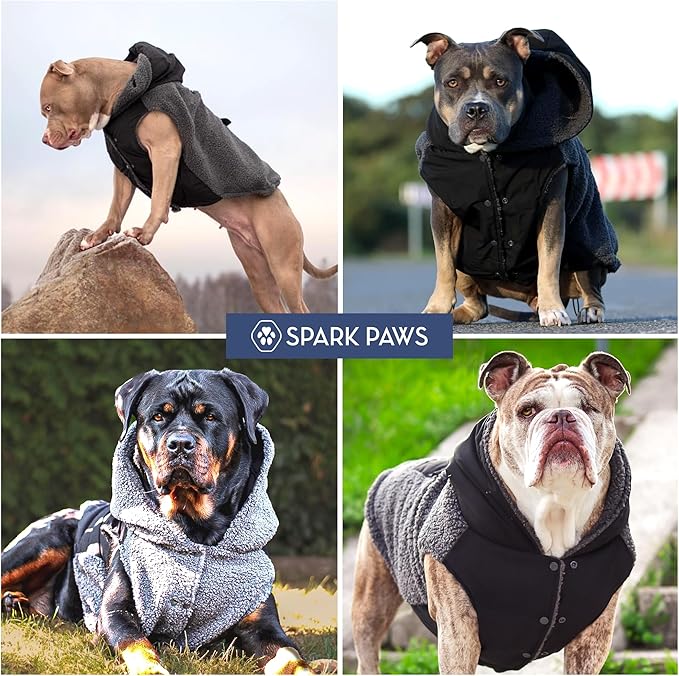 Spark Paws Reversible Dog Sweater, Sherpa Jacket Vest with Warm Fleece Lining, Warm Coat for Winter, Suitable for Small Medium, Large, XL XXL Dogs - Black and Grey - XL