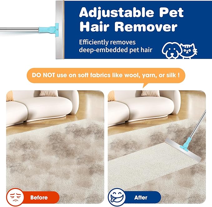 Cornnpet Carpet Rake for Pet Hair Removal - Reusable Pet Hair Remover, 54” Adjustable Long Handle Cat Dog Carpet Rake,Advanced Lint Remover Scraper for Carpets, Rugs, Mats, Couch