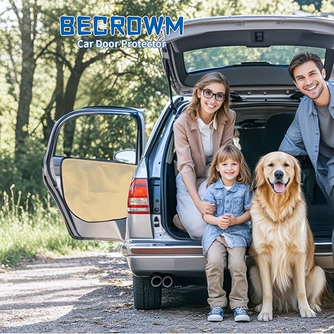 2 Packs Dog Car Travel Accessories - Door Seat Protector Cover for Vehicle, Pet Scratch Guard, Waterproof Nail & Claw Protector for Car Travel (Beige)
