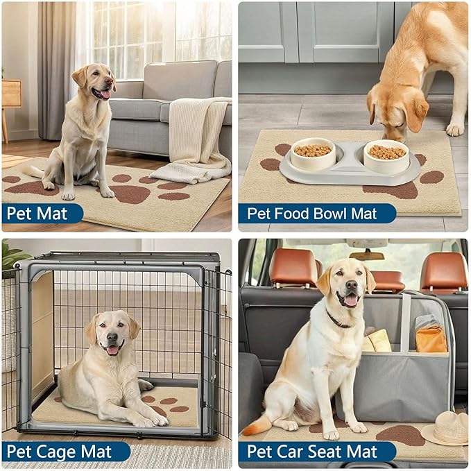 Buganda Dog Door Mat for Muddy Paws, Absorbent Dirt Trapper Washable Indoor Doormats, Non Slip Low-Profile Mud Mat for Dogs, Front Entrance Doormat for Inside Floor (48x30 Inches, Light Beige)