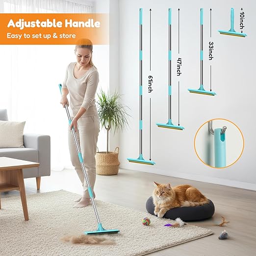 BoxZone 3 In 1 Carpet Rake for Pet Hair Removal Tool with Long & Short Handle and Rubber Detail Brush, Carpet Brush for Pet Hair, Deep Cleaning Pet Hair Removal Broom for Carpets Couches Rug Furniture