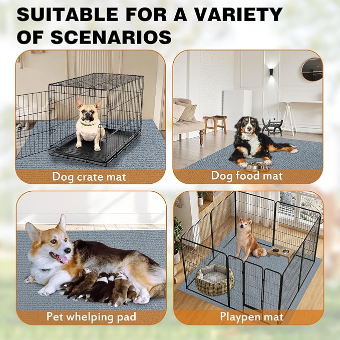 TRINKA Dog Crate Mat Liner, 46" X 60" X 0.2" Extra Large Waterproof Non-Slip Mat for Under Dog Kennel, Absorbs Urine Washable Reusable Under Pet Crate Pad to Protect Floors (Light Gray)