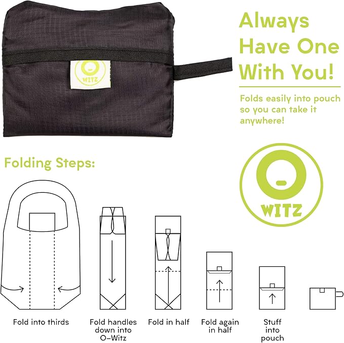 O-WITZ Reusable Grocery Bags | Vibrant Tote Bag For Groceries, Gym, Office, Beach, Toys & More | Washable Design With Large Handles For Maximum Convenience | Folds Into A Small Pouch, 3 pack, Blue