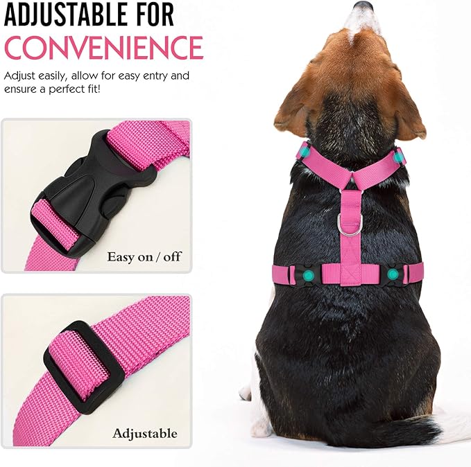 Pawaboo Dog Safety Vest Harness, Pet Car Harness Vehicle Seat Belt with Adjustable Strap and Buckle Clip, Easy Control for Driving Traveling Safety for Small Medium Dogs Cats, Large, Rose Red