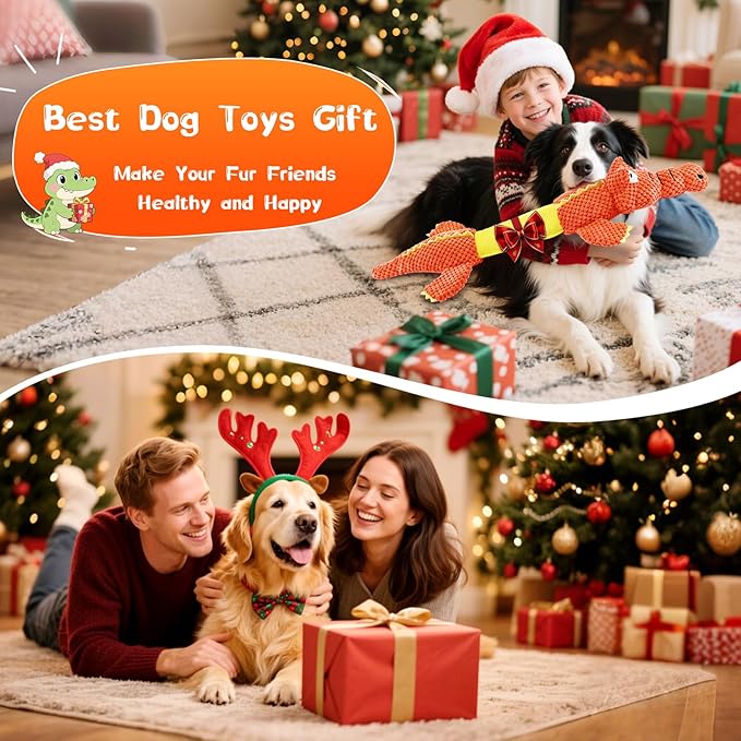 Interactive Tug of War Dog Toys for Small to Large Breeds-Squeaky Puppy Toys with Crinkle Paper, Stuffed Chew Dog Toys to Keep Them Busy, Training Reward Gift (Orange)
