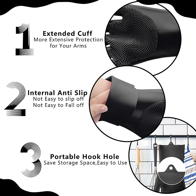Maiiu Pet Grooming Gloves—Heat Resistant Dog Washing Gloves with High-Density Teeth, Dog Bath Scrubber with Enhanced Five Finger Design, Silicone Gloves for Dogs and Cats Bathing, Massage (Dark)