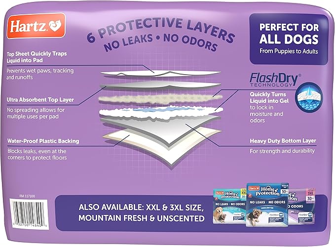 Hartz Home Protection Lavender Scented Dog Pads, 100 count, Super Absorbent & Won't Leak, Odor Eliminating