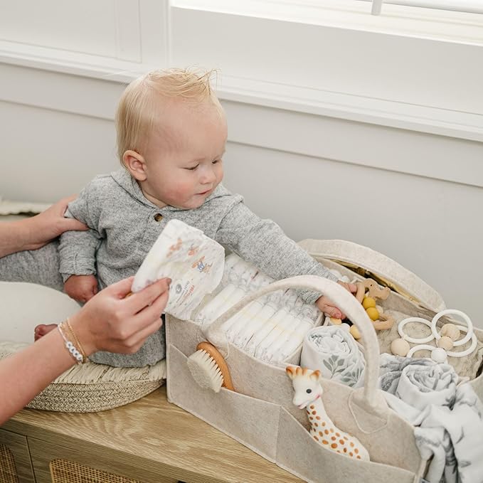 PUTSKA Baby Diaper Caddy Organizer - Nursery Storage Basket for Diaper Station, Baby Basket Shower List and Registry Gift Must-Haves, Newborn Essentials, Nursery Decor for Boy or Girl - Mocha, XL