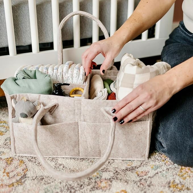 PUTSKA Baby Diaper Caddy Organizer - Nursery Storage Basket for Diaper Station, Baby Basket Shower List and Registry Gift Must-Haves, Newborn Essentials, Nursery Decor for Boy or Girl - DarkMocha, XL