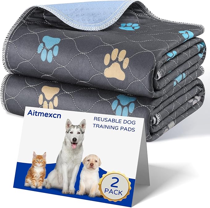 Aitmexcn Washable Puppy Dog Pee Pad, 2PCS 100% Waterproof Whelping Training Mat for Puppy/Senior Dog, Fast Drying Reusable Puppy Pads for Indoor, Outdoor and Car Travel- 48'' x 65''