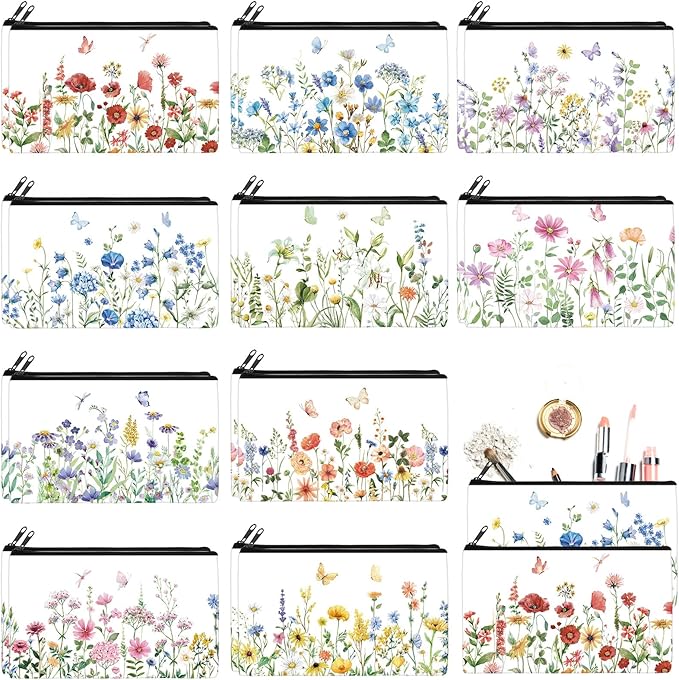 Reginary 20 Pcs Pink Flower Makeup Bag for Women Bulk Christian Gifts for Women Toiletry Zipper Makeup Bags Christmas Appreciation Gifts Cosmetic Pouch Reusable Multipurpose Organizer, 7 x 4.3 Inches