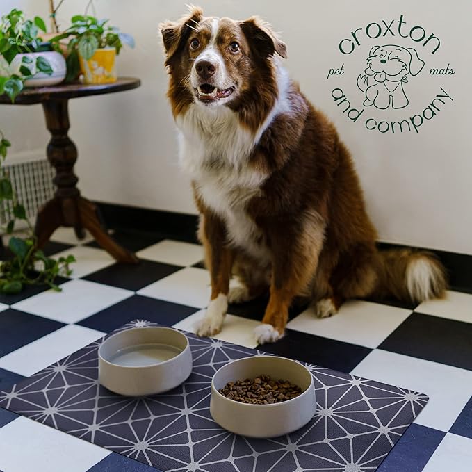 CROXTON & CO. Non-Slip Faux Leather Pet Feeding Mat for Dog Bowls | Large Bowl Mat for Food and Water | Durable, Easy-to-Clean Pet Food Mat for Floors | Size: 16.5"x18"