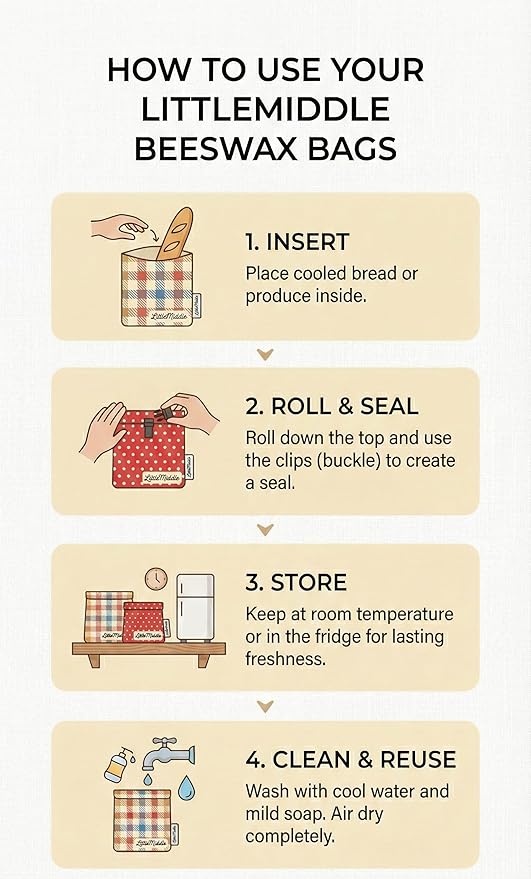 2 XL Beeswax Bread Bags for Homemade Sourdough, Produce, Sandwiches & Lunchbox Use - Reusable Bread Storage Bags, Washable (2-Pack)
