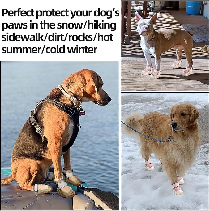 Hcpet Dog Boots for Large Dogs, Dog Shoes for Hot Pavement Winter Snow, Paw Protector Dog Booties Designed for Comfort and Breathability, Outdoor Booties for Small Medium Dogs for Hiking Brown Size 1