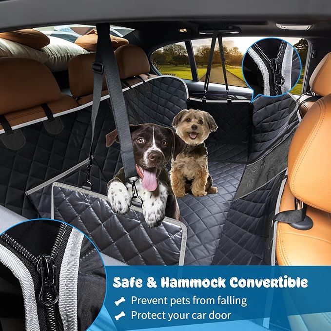 URPOWER 6-in-1 Dog Car Seat Cover for Back Seat, Waterproof Dog Car Hammock with Mesh Window & Side Flap, Pet Backseat Protector for Car, SUV, Truck