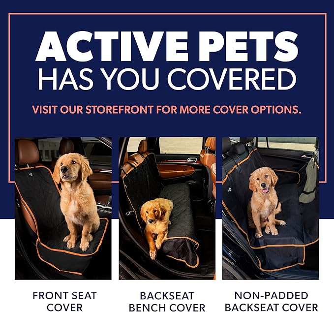 Active Pets Dog Car Seat Cover for Back Seat, Waterproof Pet Hammock Protector, Durable Nonslip Seat Protection SUV Truck, Standard 53"x56", Orange