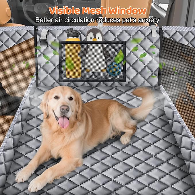 URPOWER Hard Bottom Dog Seat Cover with Mesh Window Waterproof Dog Car Seat Cover Nonslip Pet Backseat Protector for Fur & Mud, Washable Dogs Hammock for Cars Trucks and SUV