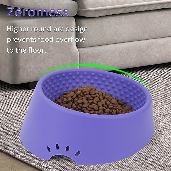 Pet Dog Food Bowl 10° Slanted ,Silicone Material, Easy to Clean Non-Skid & Non-Spill Easier to Reach Food L/2.5 Cups Purple