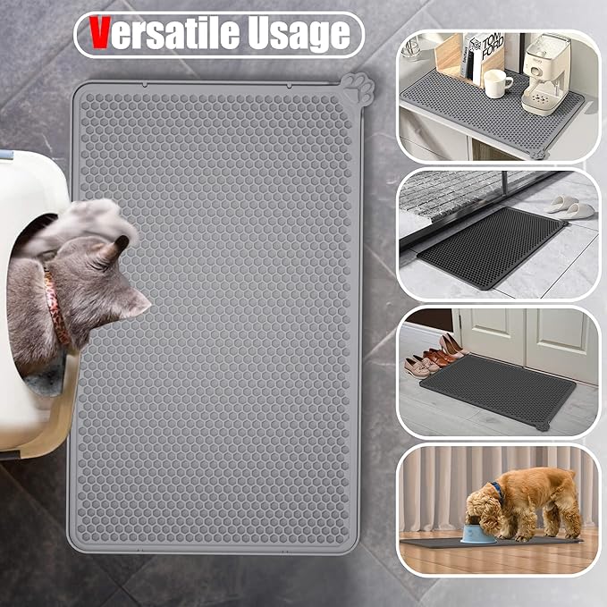 Silicone Litter Box Mat 24"x15" (Keep Floor Clean)(Easy Clean)(Anti-Crease)(Built to Last)(Non-Slip)(Double Layer Detachable)(Soft on Paws)(Claw-Proof)