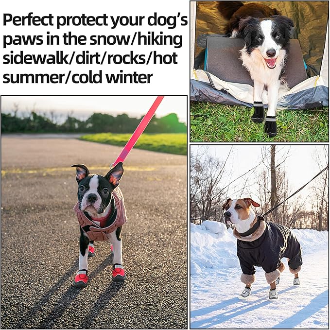Hcpet Dog Boots for Large Dogs, Dog Shoes for Hot Pavement Winter Snow, Paw Protector Dog Booties Designed for Comfort and Breathability, Outdoor Booties for Small Medium Dogs for Hiking Red Size 3