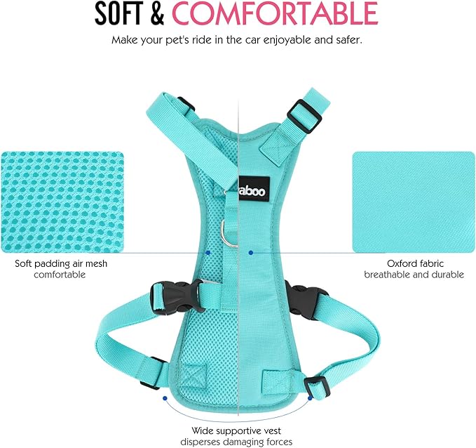 Pawaboo Adjustable Dog Safety Vest Harness with Seatbelt, Dog Seat Belt Harness for Car, Breathable Dog Seatbelt Safety Tether, XL, Blue