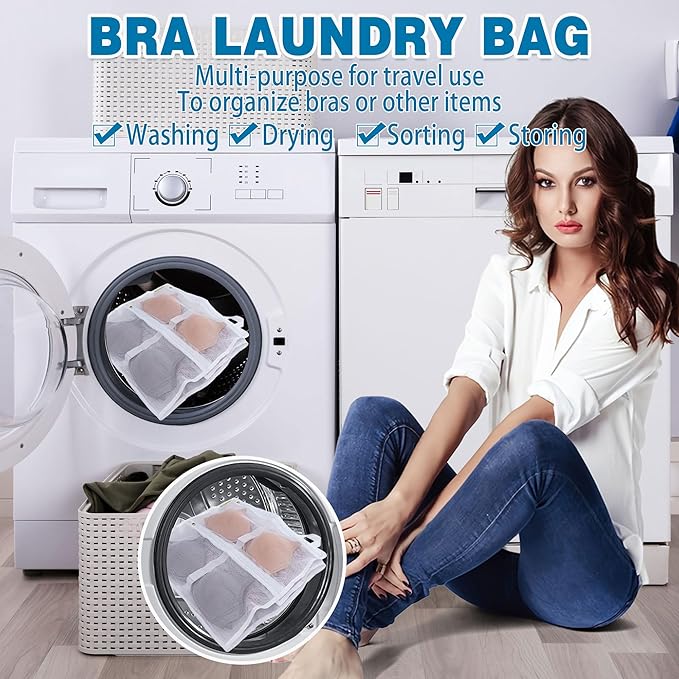 2-Pack Bra Washing Bags, Lingerie Laundry Protector for Delicates, Holds 10 A-C Cup Bras, Zippered Mesh Underwear Wash Bags for Machine, Travel Storage