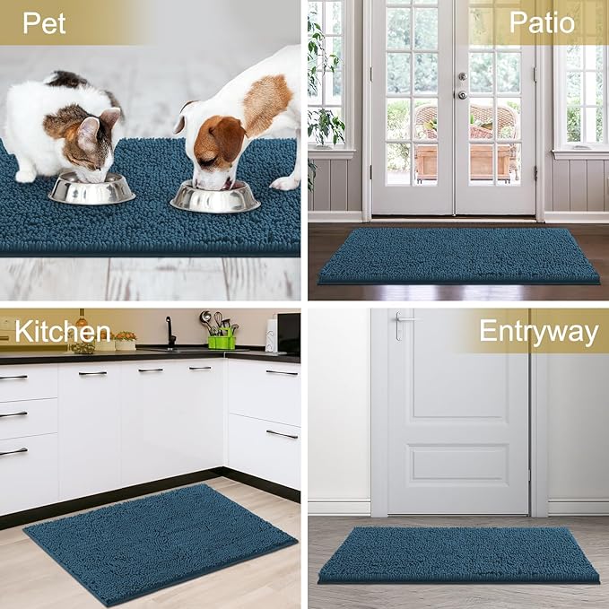IM HOME Chenille Absorbent Outdoor Doormat 60" x 36", Washable Muddy Door Mats for Dog Non Slip Indoor Doormat Dog Mat for Muddy Paw Front Inside Doormats for Entryway Atlantic Blue