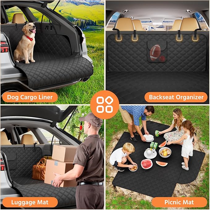 Simple Trending SUV Cargo Liner for Dogs, Waterproof Dog Car Seat Cover Mat for SUVs Sedans Vans, Universal Fit Pet Trunk Cover with Non-Slip Bumper Flap Protector, Black