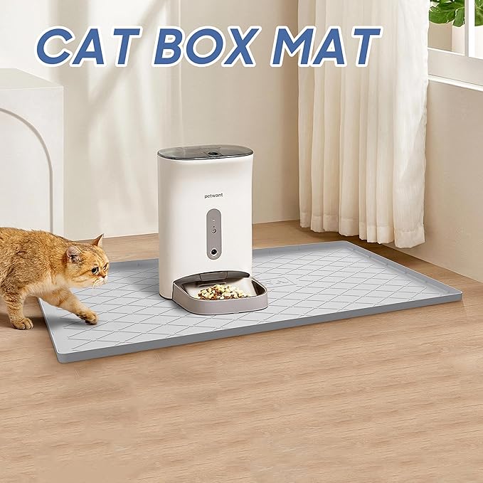 URMONA Large Dog Food Mat, 25" x 22" Pet Food Mat, Waterproof Dog Cat Food Mat with Raised Edges, Silicone Pet Food Mat, Dog Accessories, Prevents Food Spills, Protects Floors(Black)