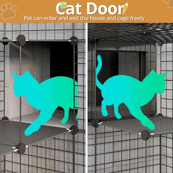 Oneluck Outdoor Cat House Catio Enclosure with Super Large Enter Door, 55L x 28W x41H Balcony Playpen with Platforms,DIY Kennels Crate Large Exercise Place Ideal for 1-2 Cats