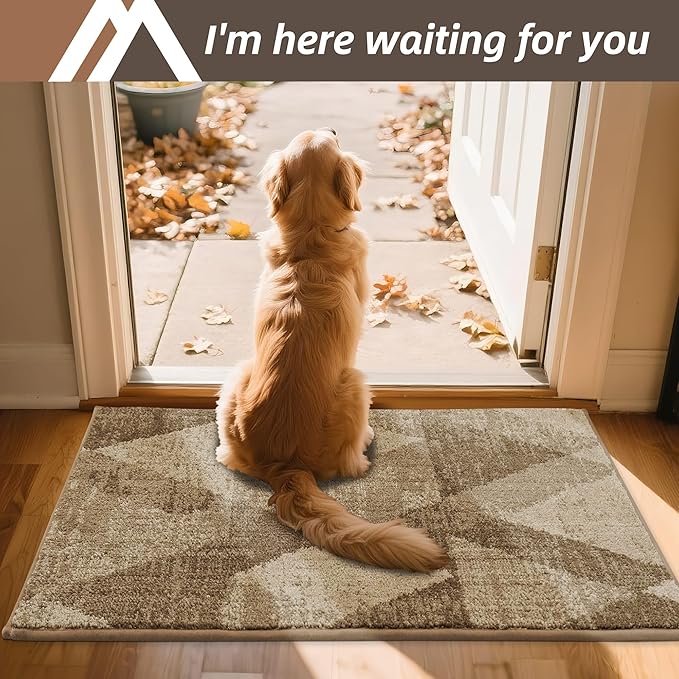 COSY HOMEER Entryway Rugs Doormat 32"x48", Non-Slip Absorbent Polyester, Washable Rugs for Front Door, Dirty Paws & High Traffic Areas, Beige