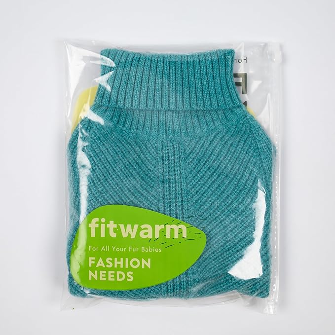 Fitwarm Medium Turtleneck Dog Knitted Sweater, Teal Blue Thermal Winter Dog Clothes for Small Dogs - Pullover Jumper Pet Outfit